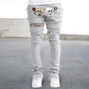 Trendy skull print straight-leg trousers
