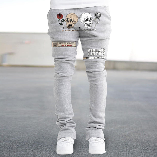 Trendy skull print straight-leg trousers