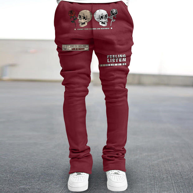 Trendy skull print straight-leg trousers
