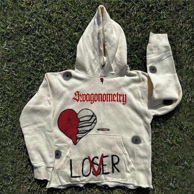 Street style casual printed loose hoodie