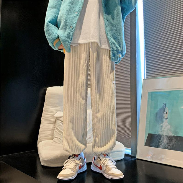 Trendy side-breasted loose casual straight-leg corduroy pants