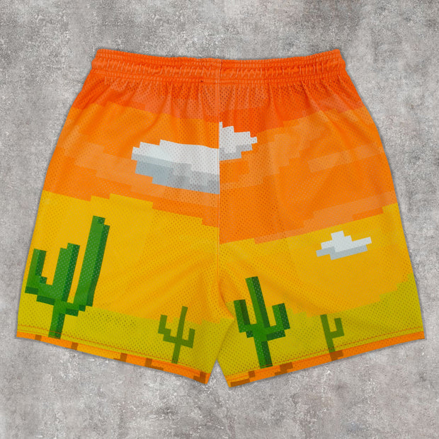 Cactus Contrast Color Trendy Mesh Shorts