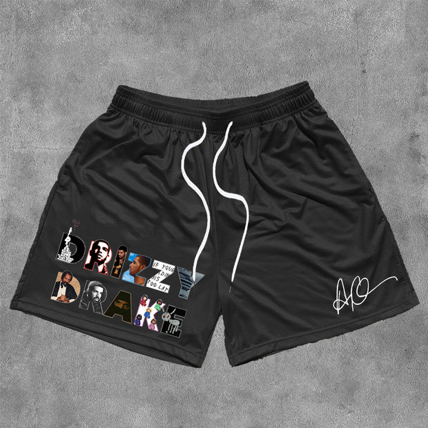 Print Mesh Drawstring Shorts