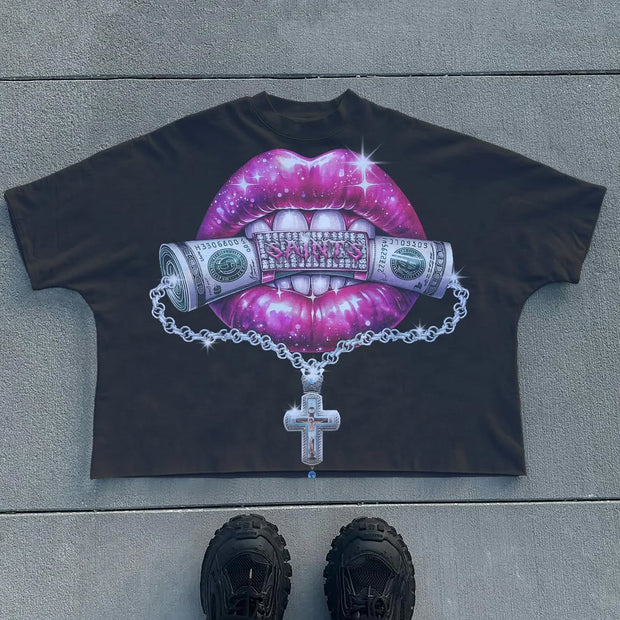Casual Street Retro Saint Chain Printed T-shirt