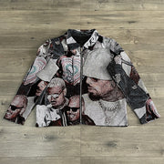 Hippie Character Print Long Sleeve Zipped Jacket