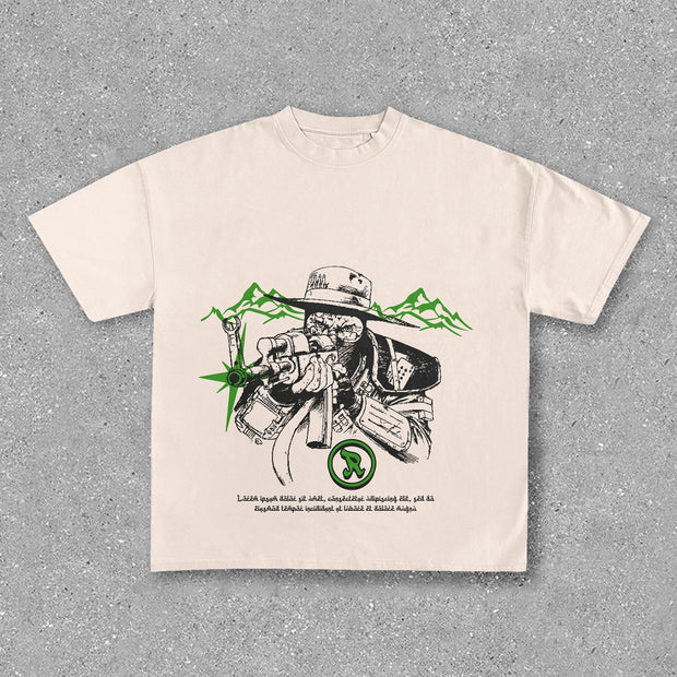 Round neck personalized print gun T-shirt