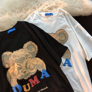 Casual short-sleeved bear print T-shirt