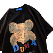 Casual short-sleeved bear print T-shirt
