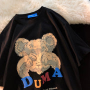 Casual short-sleeved bear print T-shirt