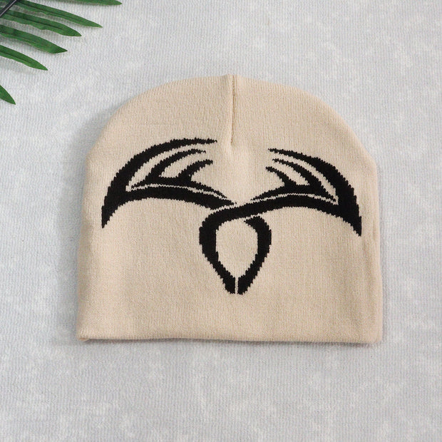 Knitted Hat Deer Antler Wool Warm Hat for Men and Women