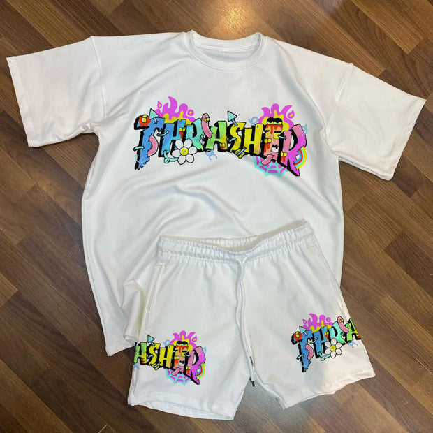 Letter Print Shorts Set