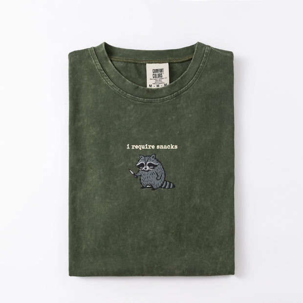 I Require Snacks Embroidered Raccoon T-shirt