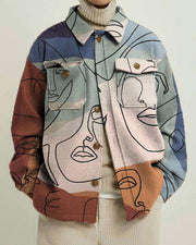 Street contrast color personality printed lapel jacket