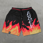 Flame Letters Print Mesh Drawstring Shorts