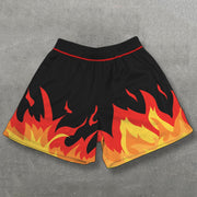 Flame Letters Print Mesh Drawstring Shorts