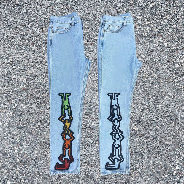 Casual fashion villain pattern straight-leg trousers