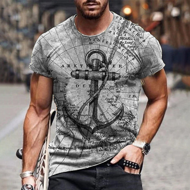 Map anchor print short-sleeved T-shirt