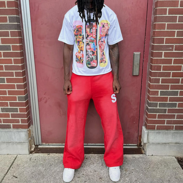 Multi-element Printed T-Shirt Sweatpants Two Piece Set