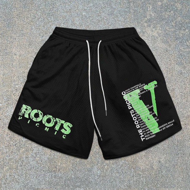 street-pattern mesh shorts