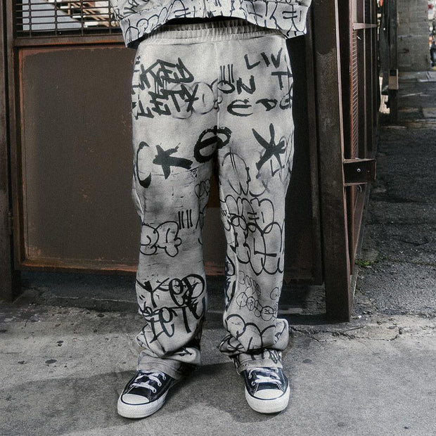 Casual street retro graffiti sports trousers