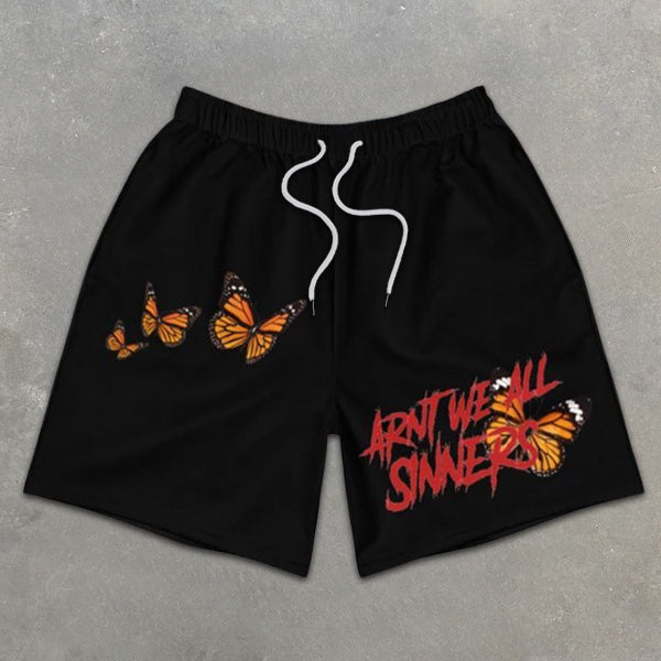Butterfly Graphic Print Elastic Shorts