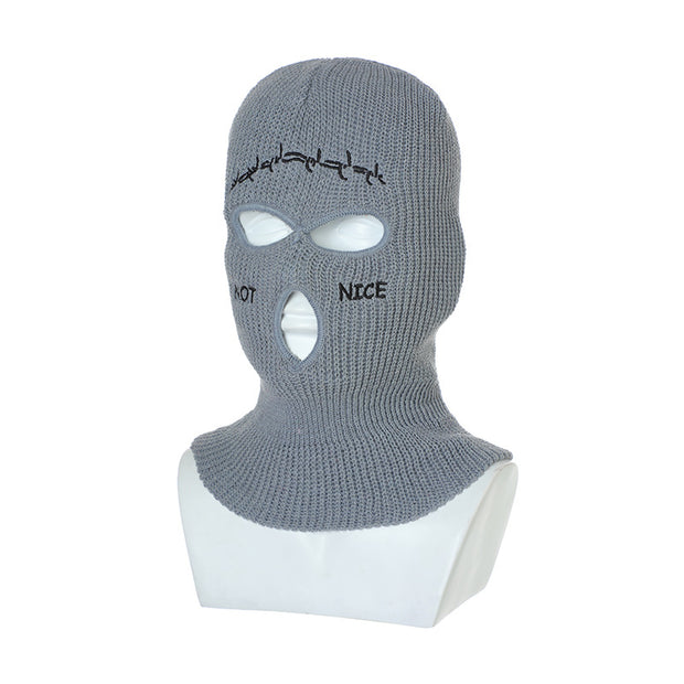 Embroidered Ski Three Hole Knit Hat Ski Warm Ear Guard Head Cover