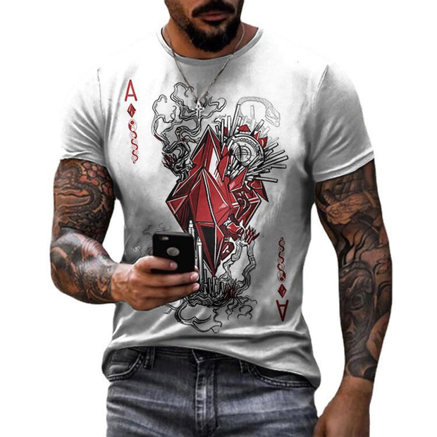 Casual round neck short sleeve digital print pullover men's T-shirt
