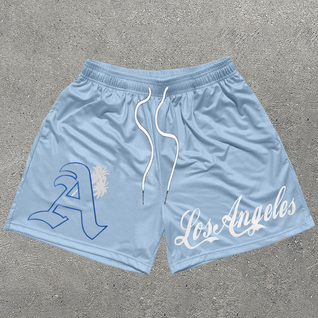 Light Blue LA Letters Mesh Shorts