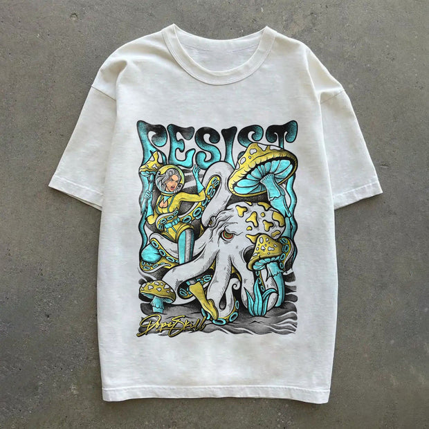 Retro trend print casual T-shirt