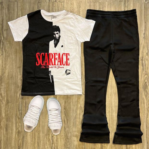 Casual personality color matching printed T-shirt and trousers two-piece set