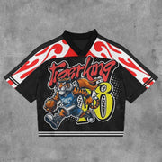 Tiger Boys No. 78 Mesh Patchwork Printed V-neck T-shirt