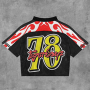 Tiger Boys No. 78 Mesh Patchwork Printed V-neck T-shirt