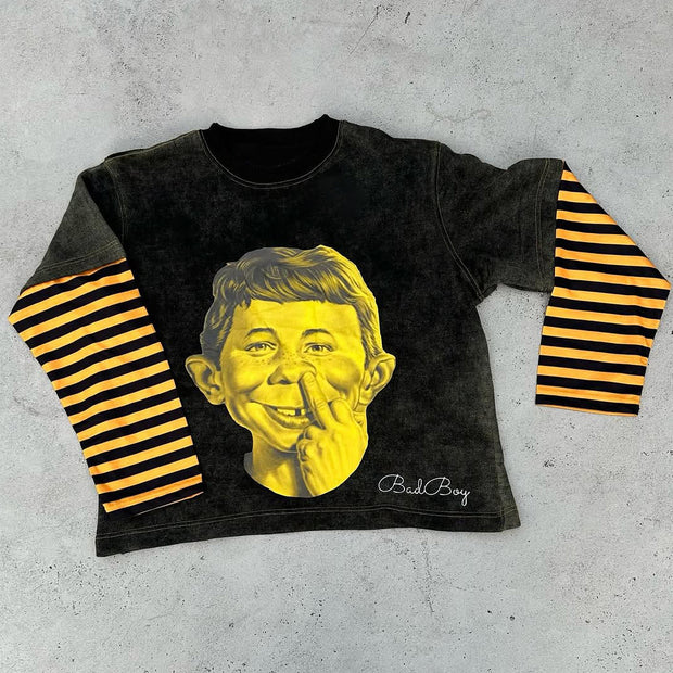 Fake Two Bad Boy Print Long Sleeve T-Shirt
