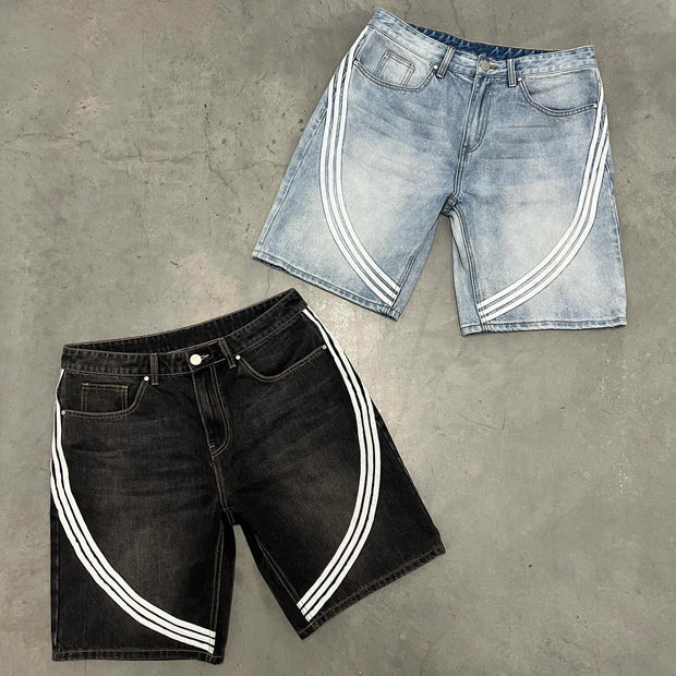 Casual Street Vintage Striped Short Denim