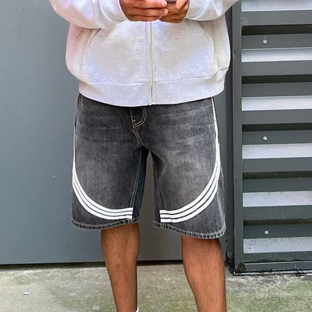 Casual Street Vintage Striped Short Denim