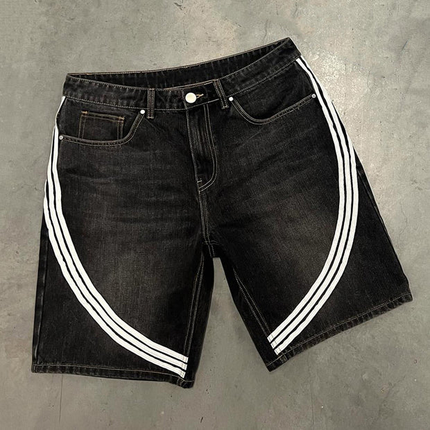 Casual Street Vintage Striped Short Denim