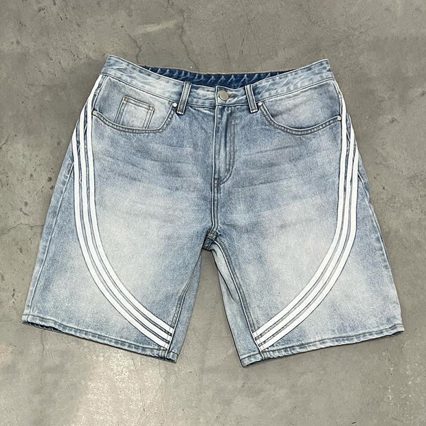 Casual Street Vintage Striped Short Denim