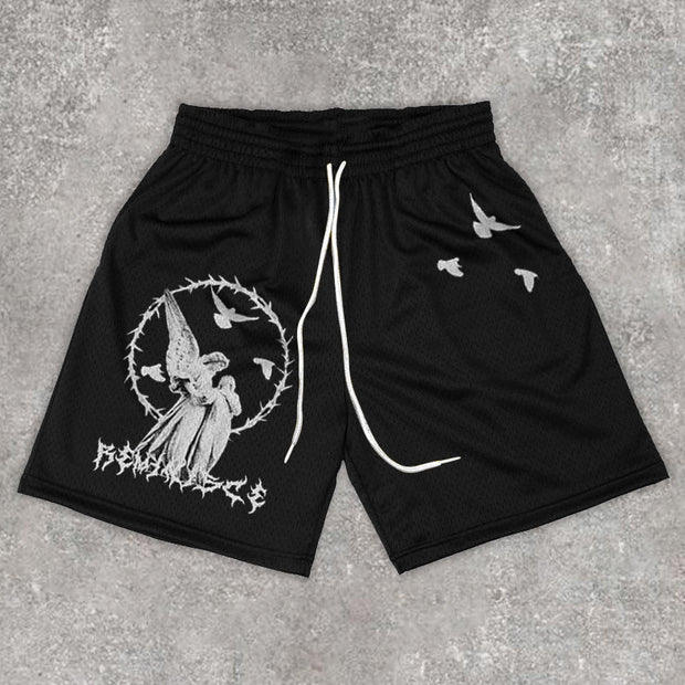 Statement-print angel mesh shorts