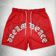 Street fashion letter print mesh shorts