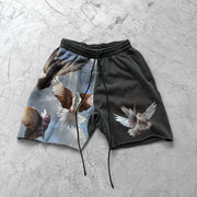 Flying Crane Pattern Street Patchwork Loose Shorts