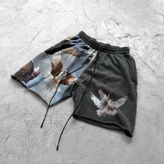 Flying Crane Pattern Street Patchwork Loose Shorts