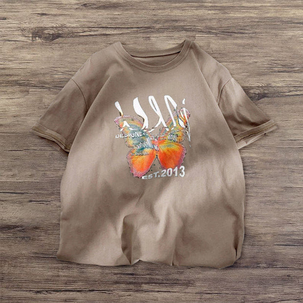 Butterfly retro fashion casual short-sleeved T-shirt