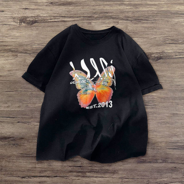 Butterfly retro fashion casual short-sleeved T-shirt
