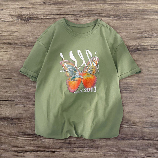 Butterfly retro fashion casual short-sleeved T-shirt