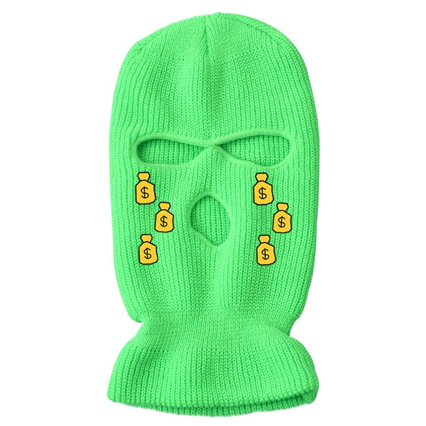 Tears of money embroidered three-hole hat warm ski mask