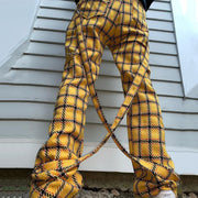 Personalized plaid belt design street trousers