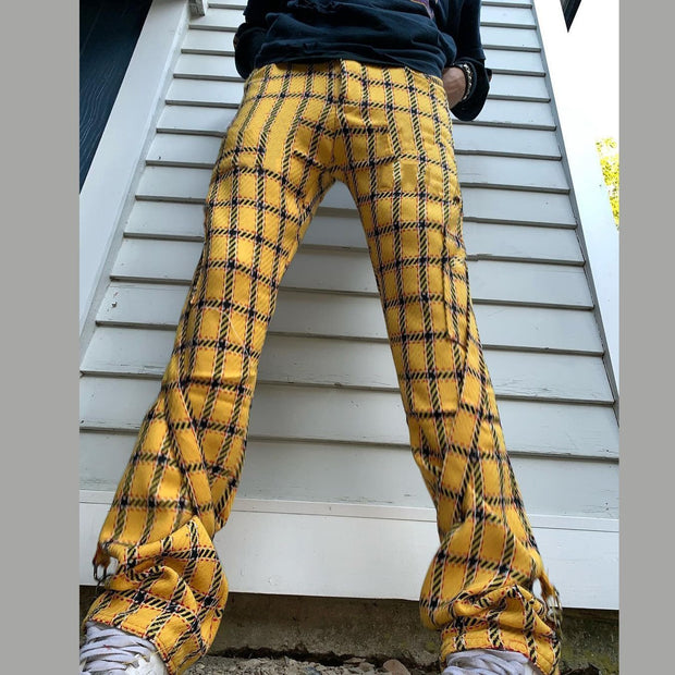 Personalized plaid belt design street trousers