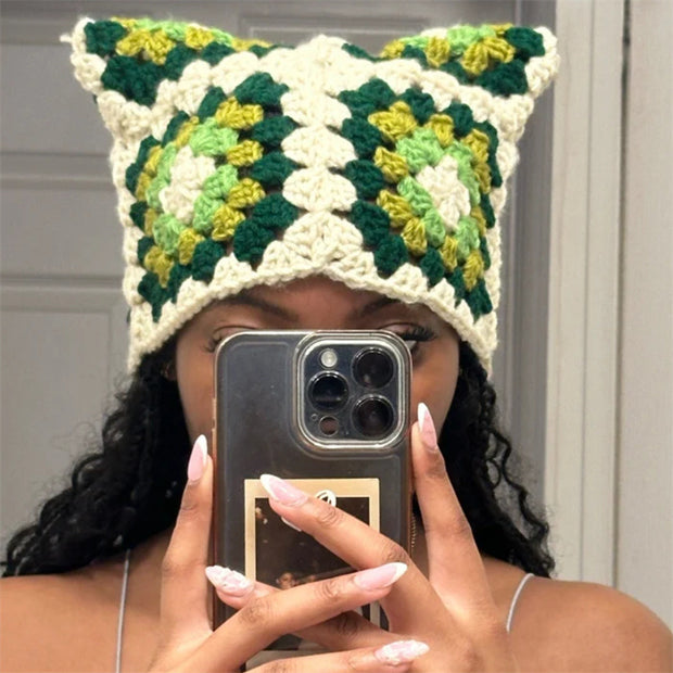 Star Couple Handmade Crocheted Flower Cat Ear Hat