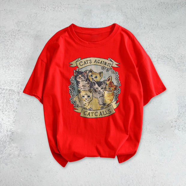 Kitten print fashion street style short-sleeved T-shirt