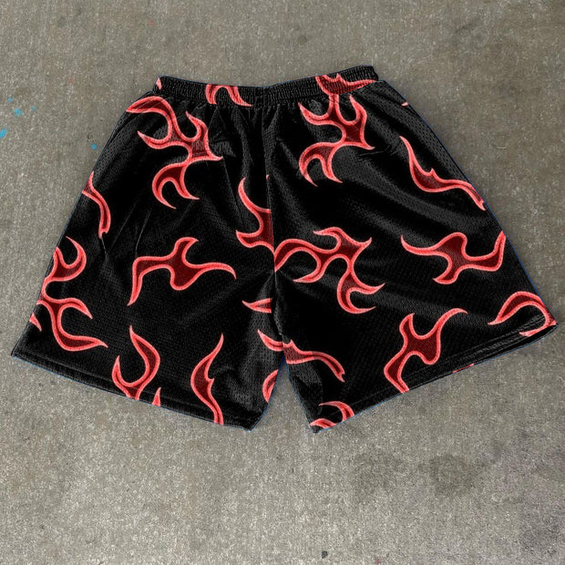 Flame Print Vintage Street Mesh Shorts